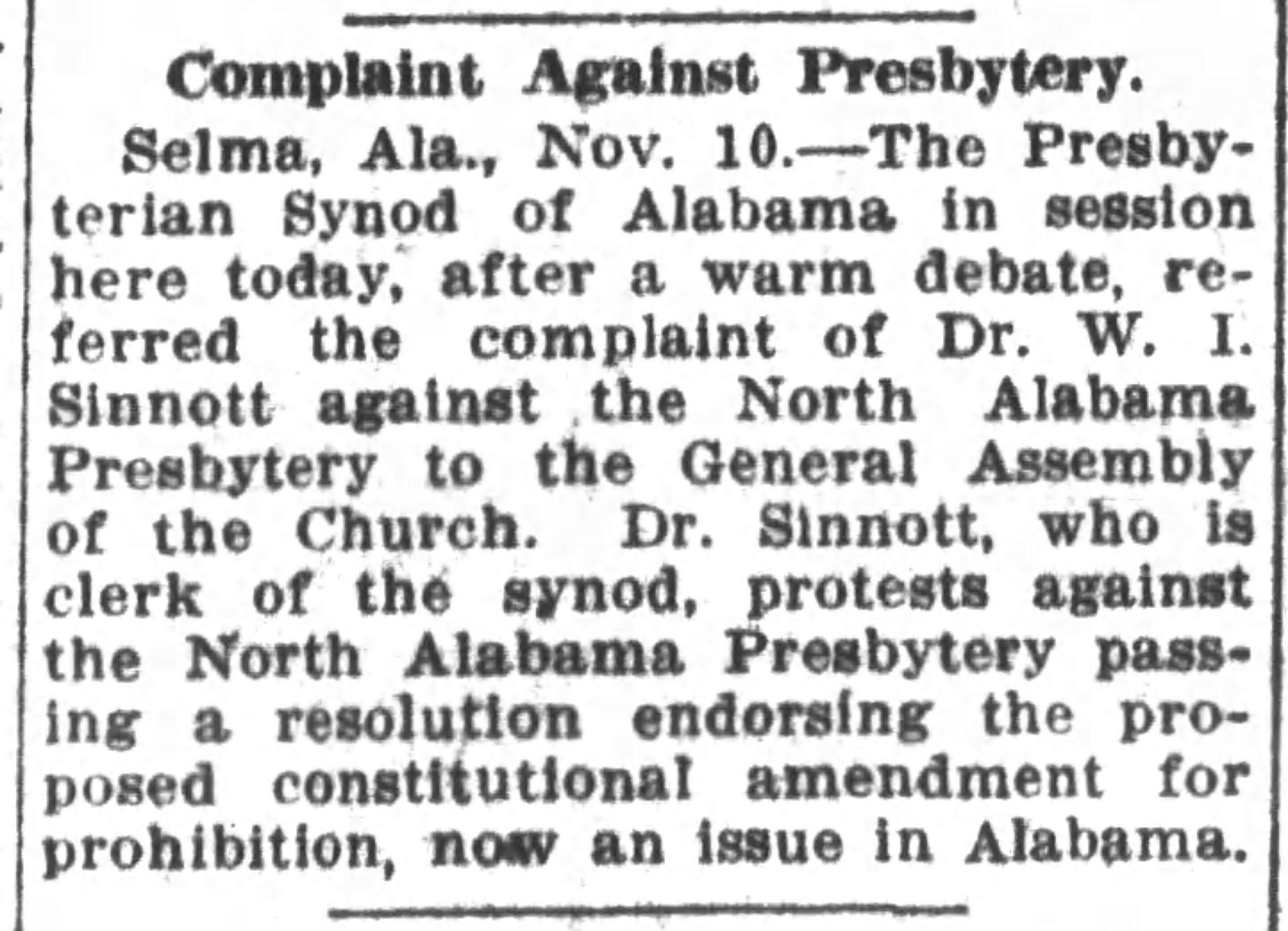 Complaint Against Presbytery